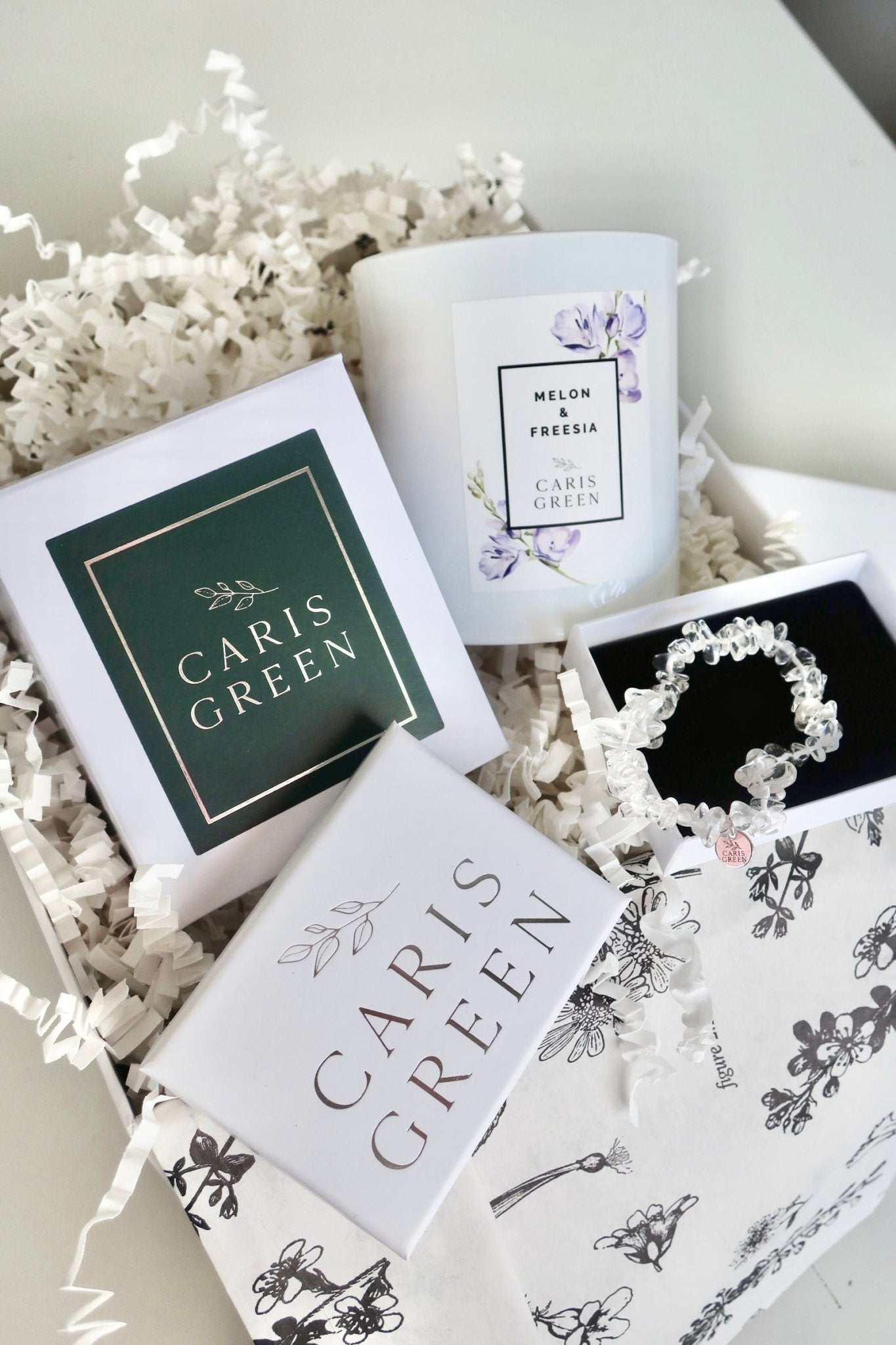 Candle & Quartz Bracelet Gift box - Caris Green