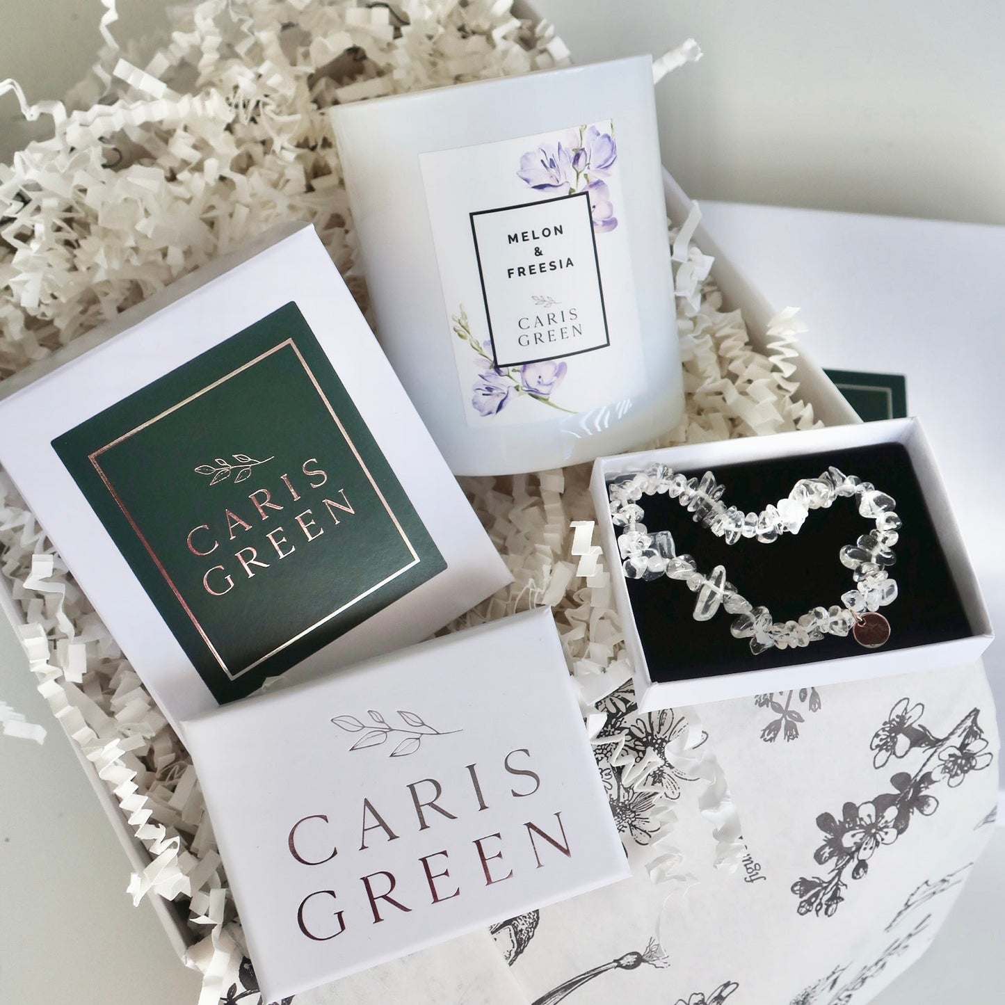 Candle & Quartz Bracelet Gift box - Caris Green