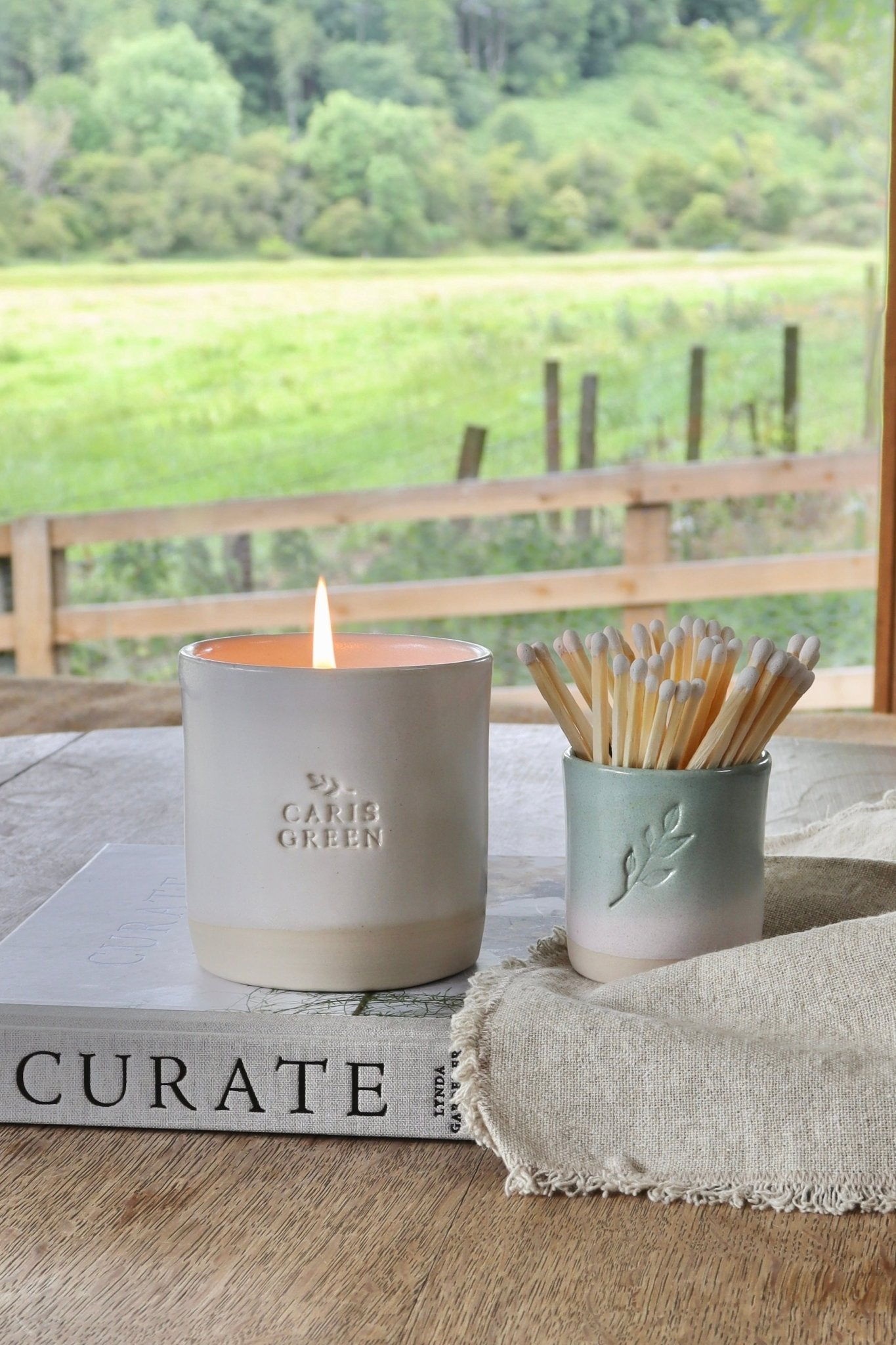 Ceramic Matchstick Pot Hand - Thrown Pottery Candle Matches Reusable - Caris Green