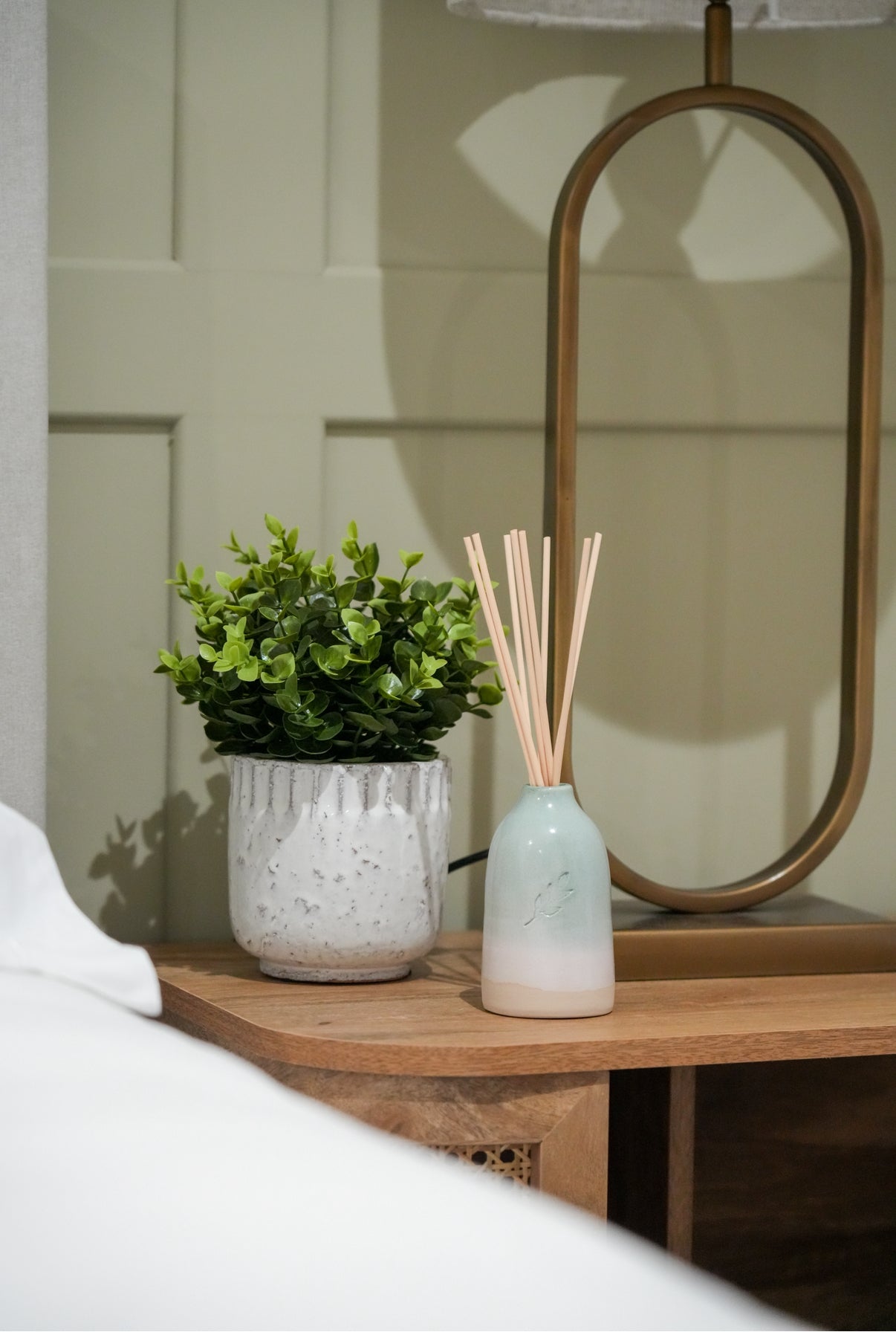 Ceramic Reed Diffuser Bottle Hand - Thrown Pottery Refillable Home Fragrance - Caris Green