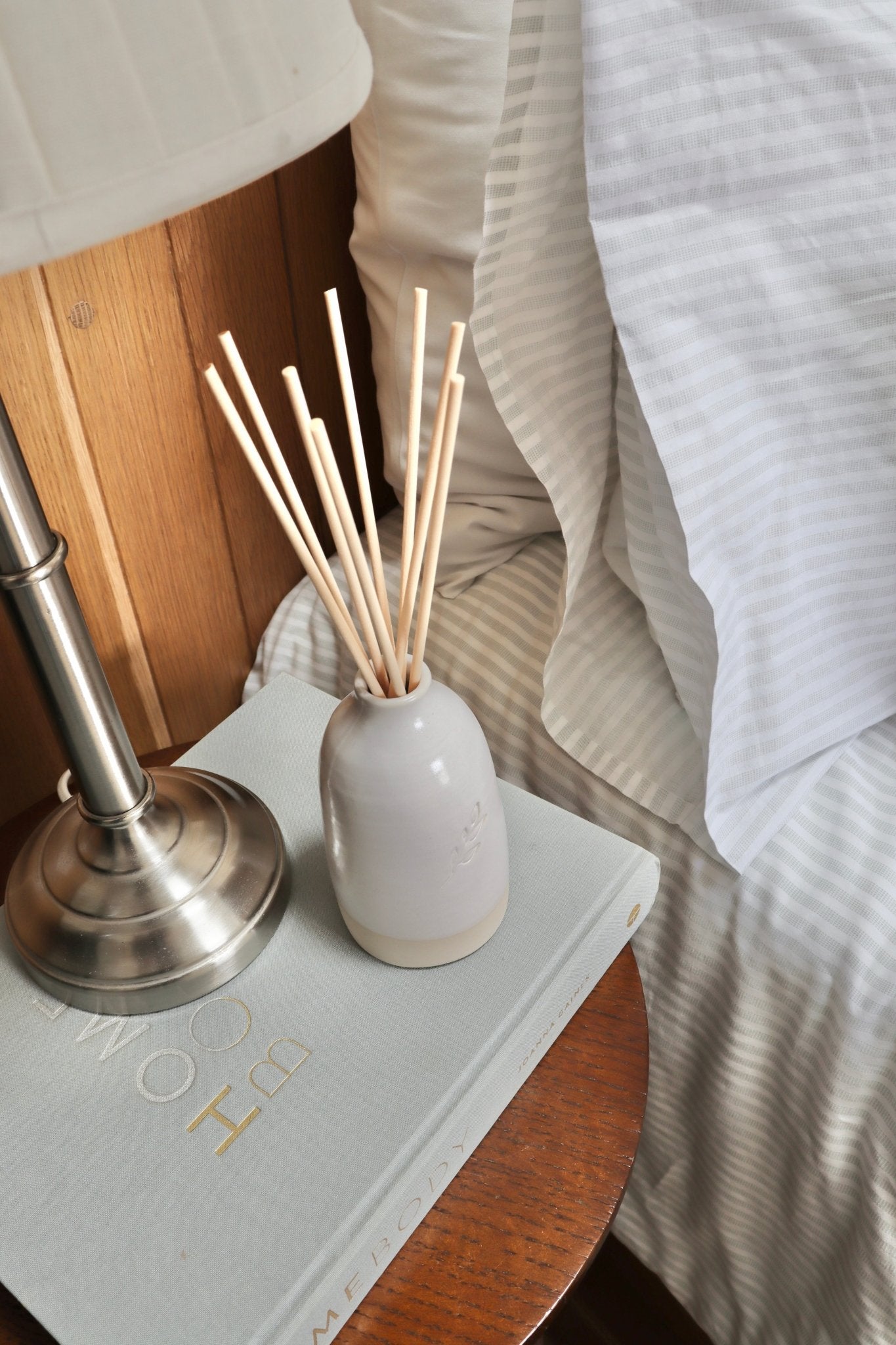 Ceramic Reed Diffuser Bottle Hand - Thrown Pottery Refillable Home Fragrance - Caris Green