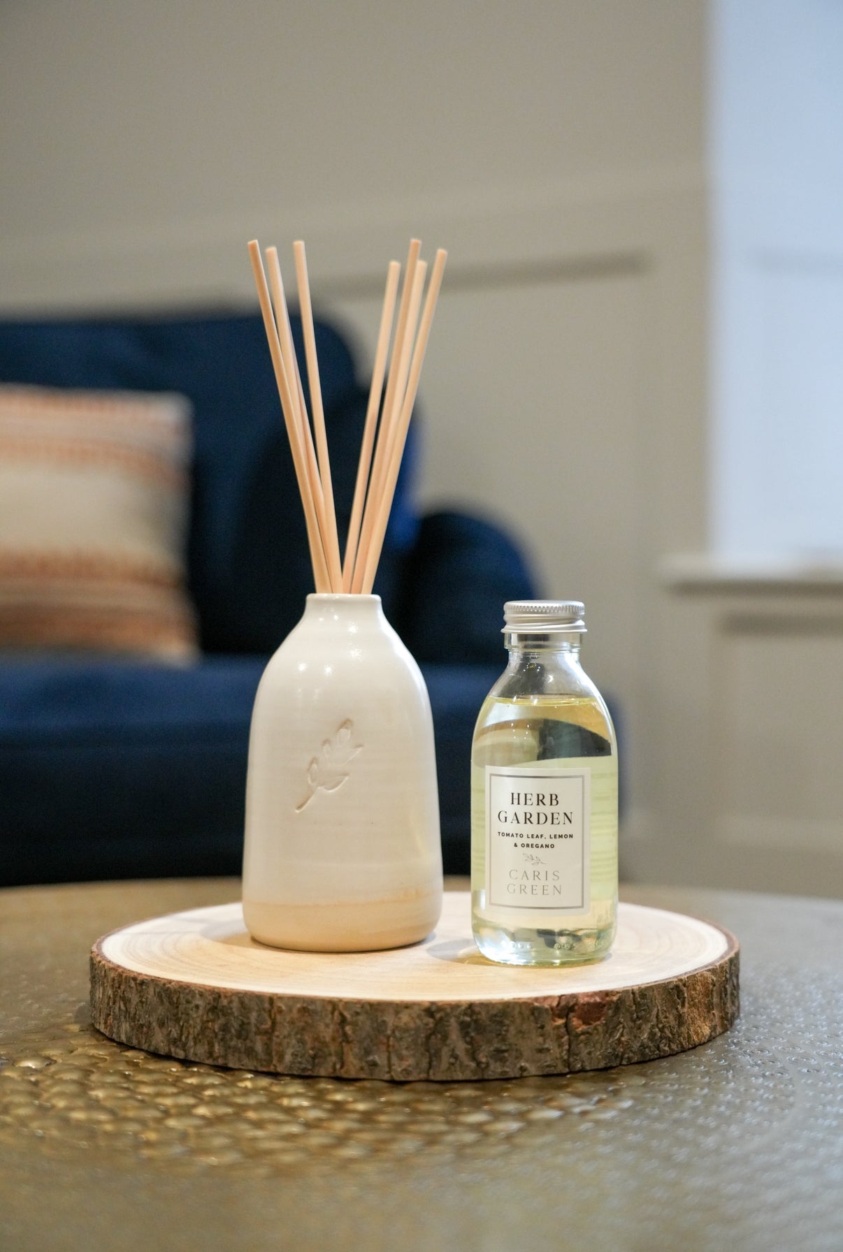 Ceramic Reed Diffuser Bottle Hand - Thrown Pottery Refillable Home Fragrance - Caris Green