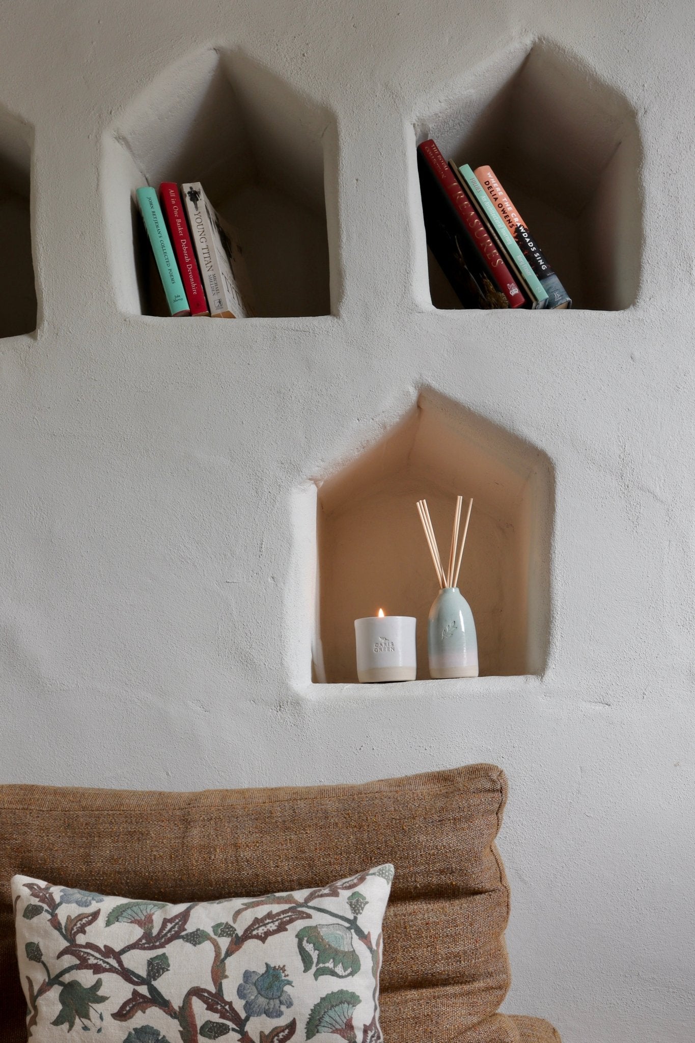 Ceramic Reed Diffuser Bottle Hand - Thrown Pottery Refillable Home Fragrance - Caris Green