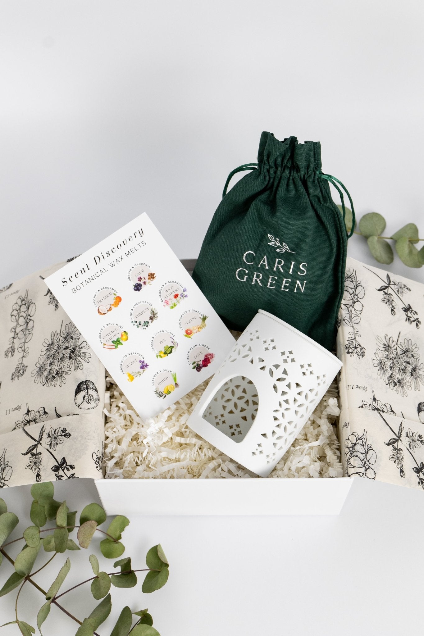 Mixed Wax Melts (x10) & Burner Gift Box - Caris Green