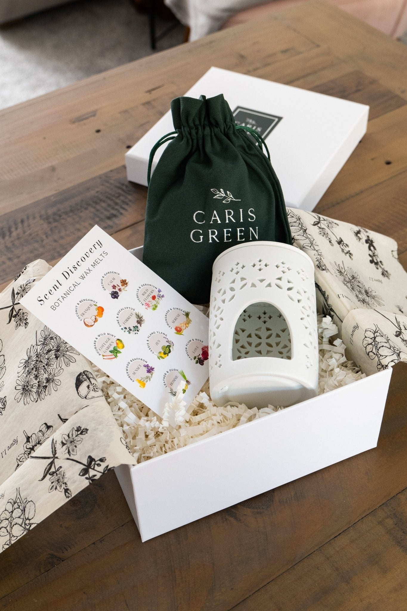 Mixed Wax Melts (x10) & Burner Gift Box - Caris Green