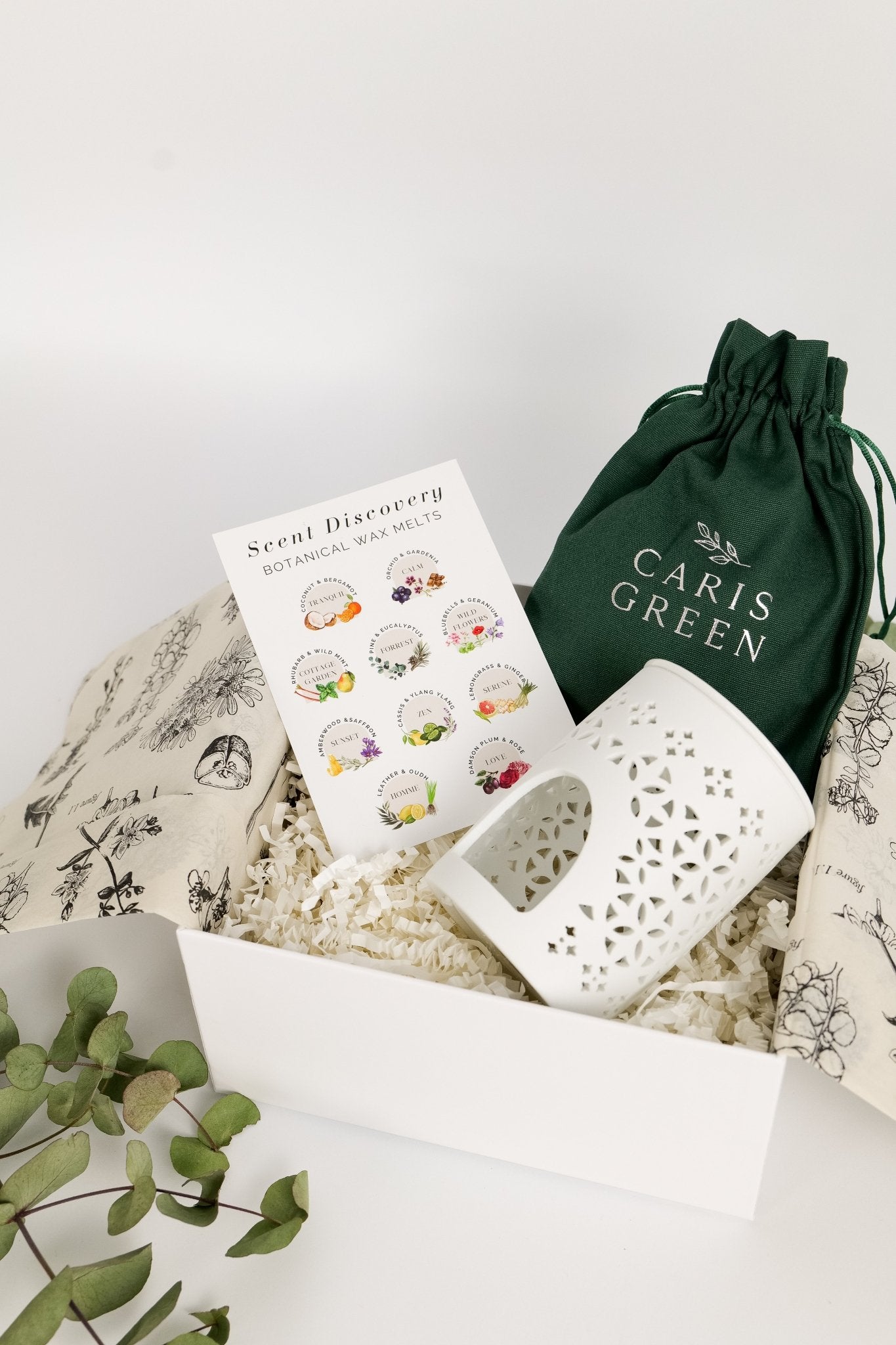 Mixed Wax Melts (x10) & Burner Gift Box - Caris Green