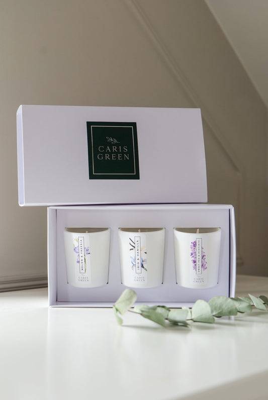 Votive Scented Candle Trio / Candle Gift Box - Caris Green
