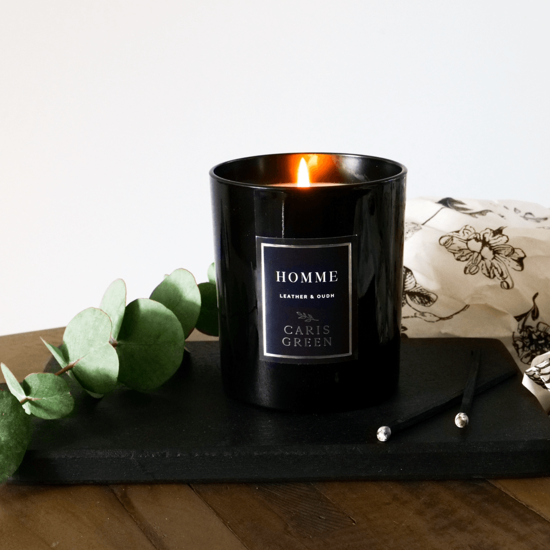 HOMME ~ MANDLE / Leather & Oudh / Scented Candle / Natural Wax - Caris Green