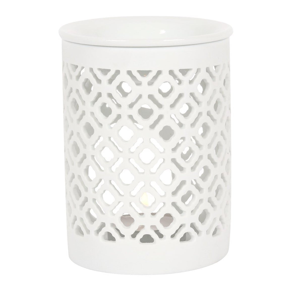 White Matte Lattice Wax Melt Burner - Caris Green