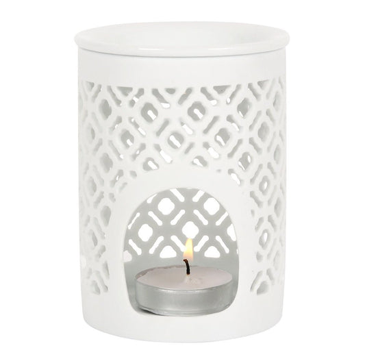 White Matte Lattice Wax Melt Burner - Caris Green